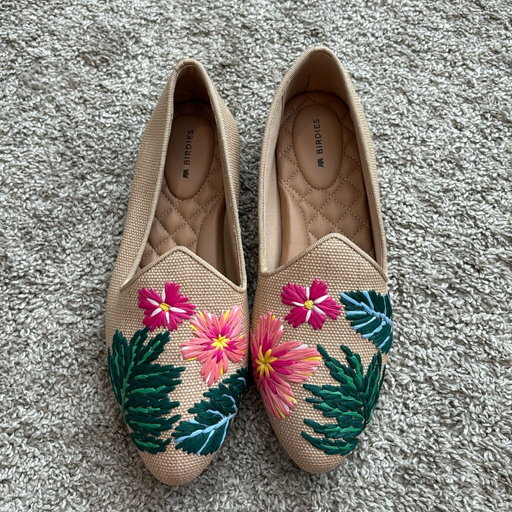 Birdies Heron Embroidered Tropical Flats